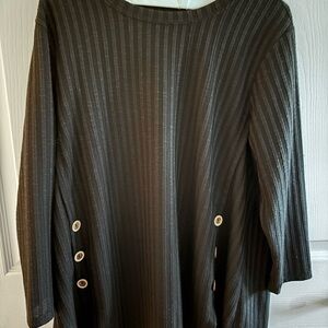 Black Striped Button-Accent Top